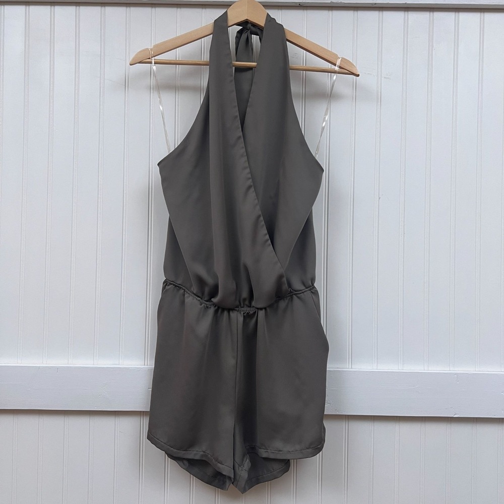 The Impeccable Pig Romper Women's Lagenlook Minimalist Halter Neck Gray Summer L